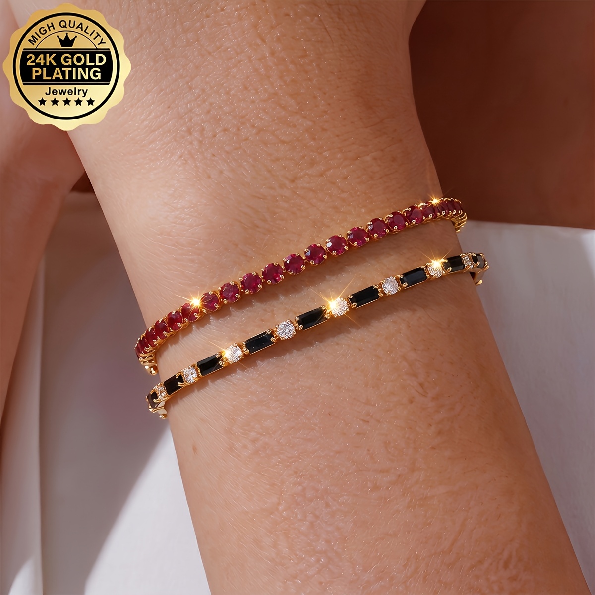 2pc Women's Gothic Style 24K Gold Plated Bracelet Set